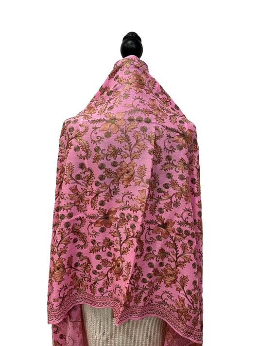 Pink/Copper Pure Wool - Embroidered