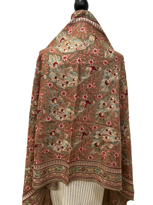 Brown/Mint Green Pure Wool - Embroidered