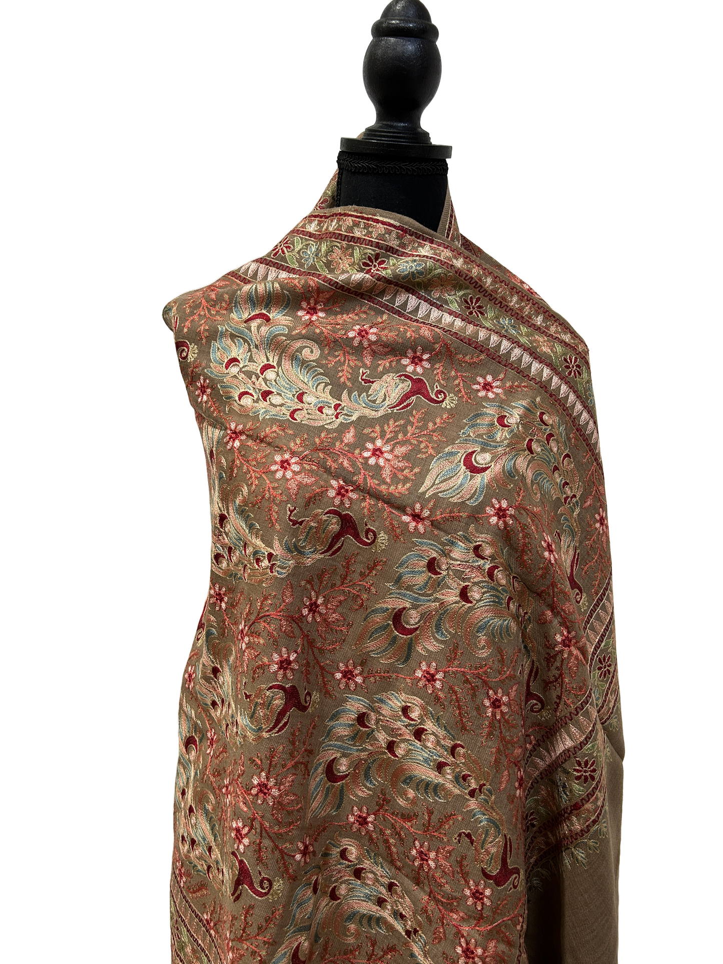 Brown/Mint Green Pure Wool - Embroidered