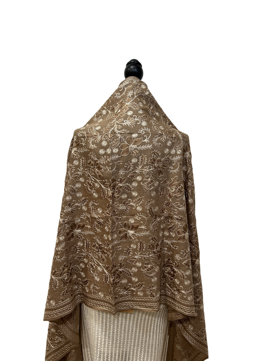 Brown/Tan Pure Wool - Embroidered