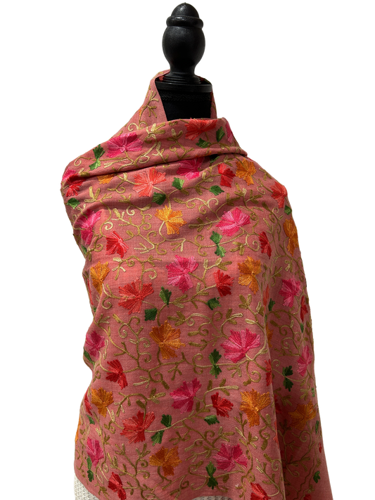Pink Red Green Pashmina - Embroidered Pashmina Shawl