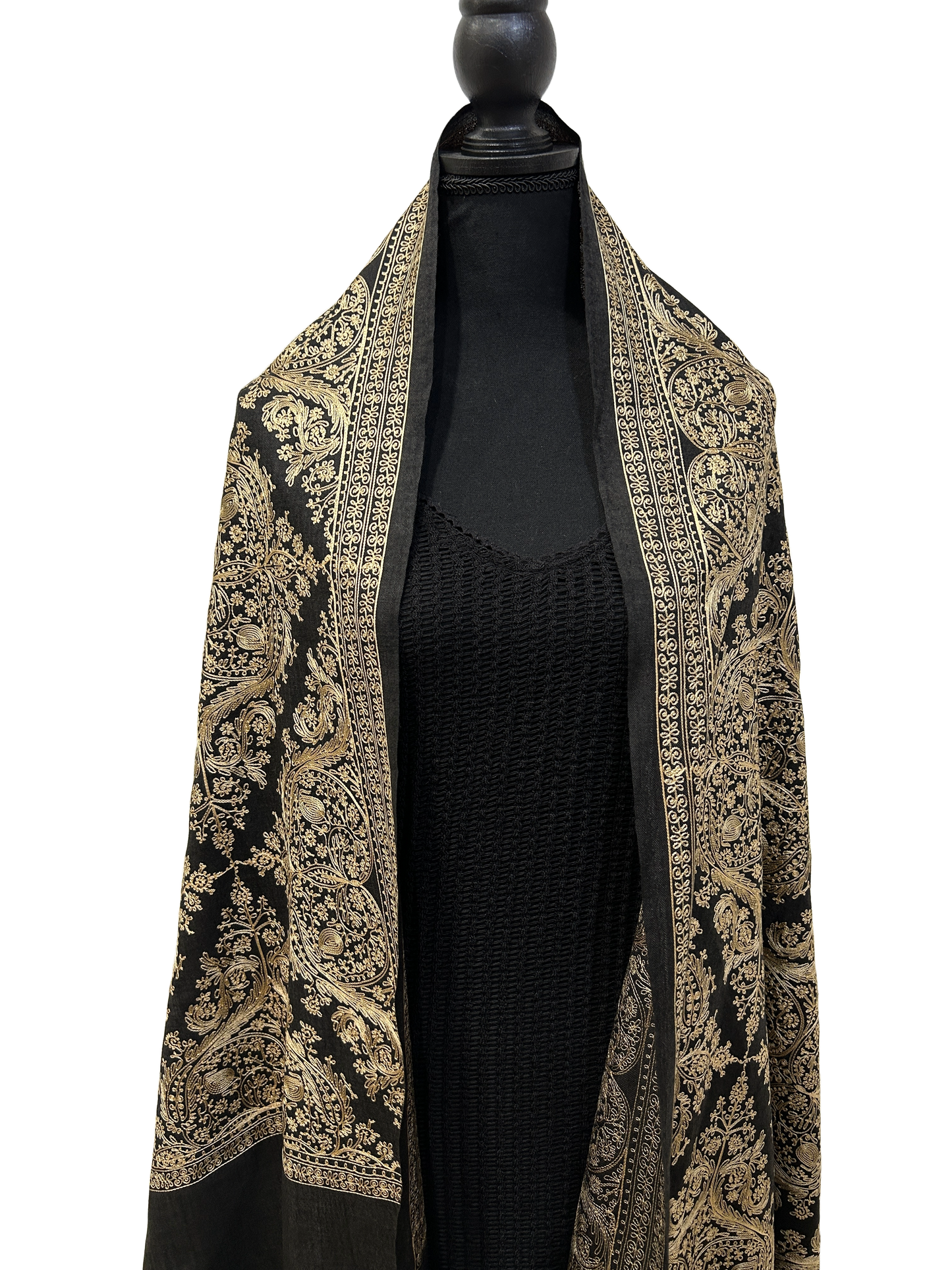 Black/Gold Pashmina - Embroidered