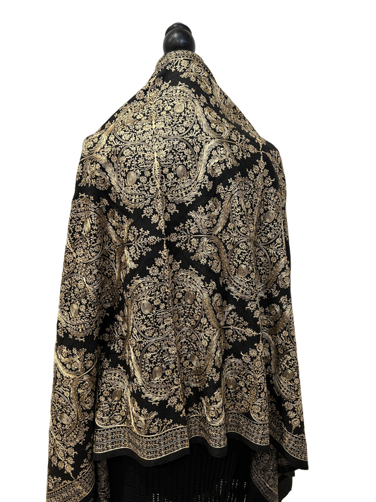Black/Gold Pashmina - Embroidered