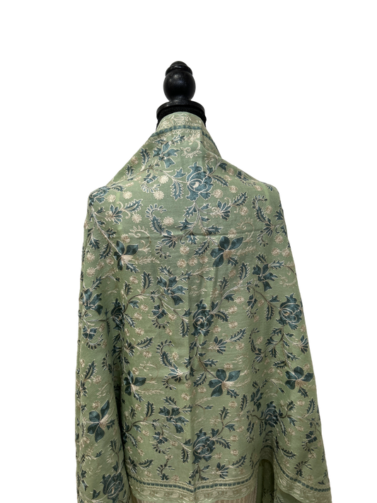 Mint Green/Blue Pure Wool - Embroidered