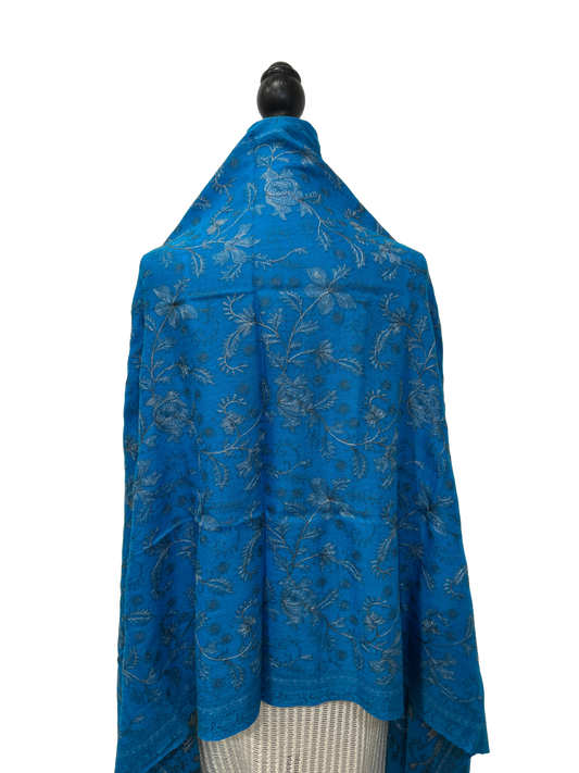 Blue/Silver Pure Wool - Embroidered