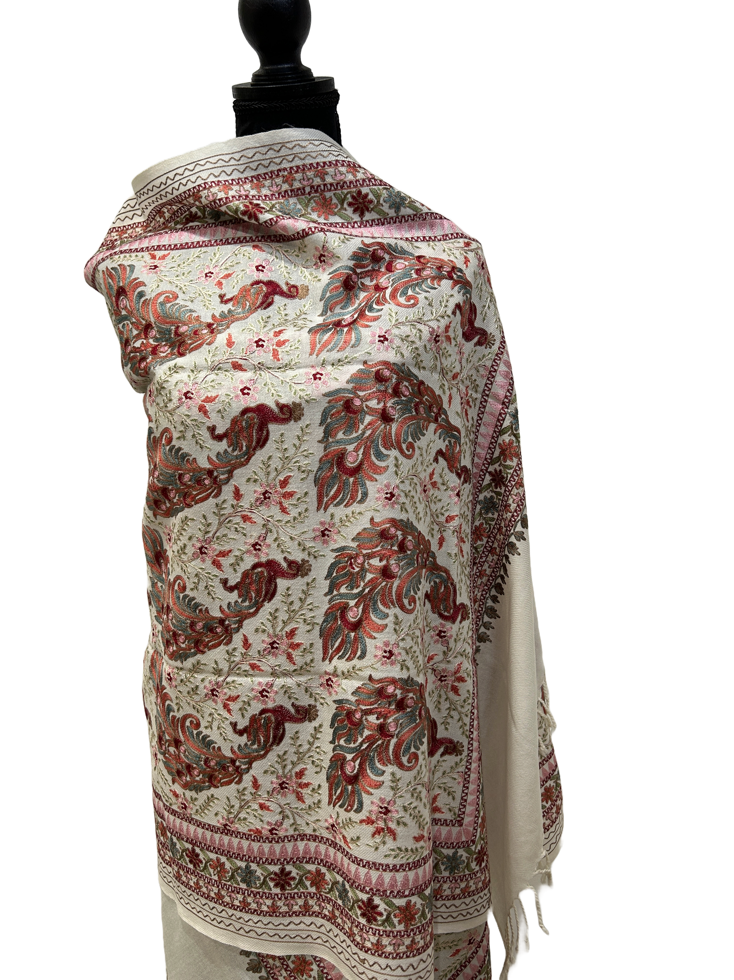 White/Red Pure Wool - Embroidered