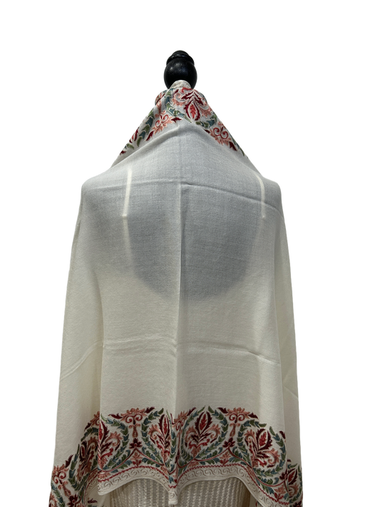 White/Red Pure Wool - Embroidered