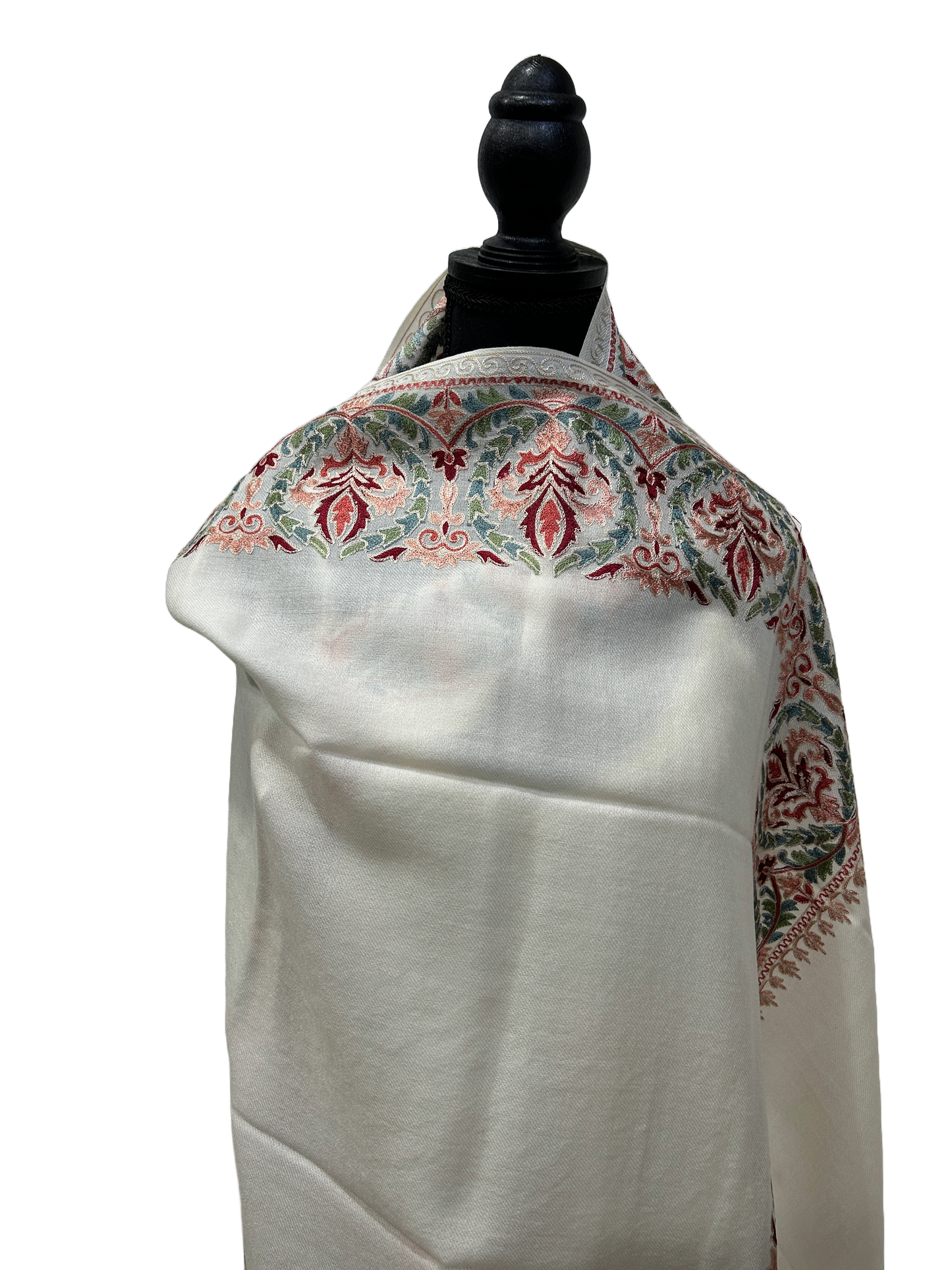 White/Red Pure Wool - Embroidered