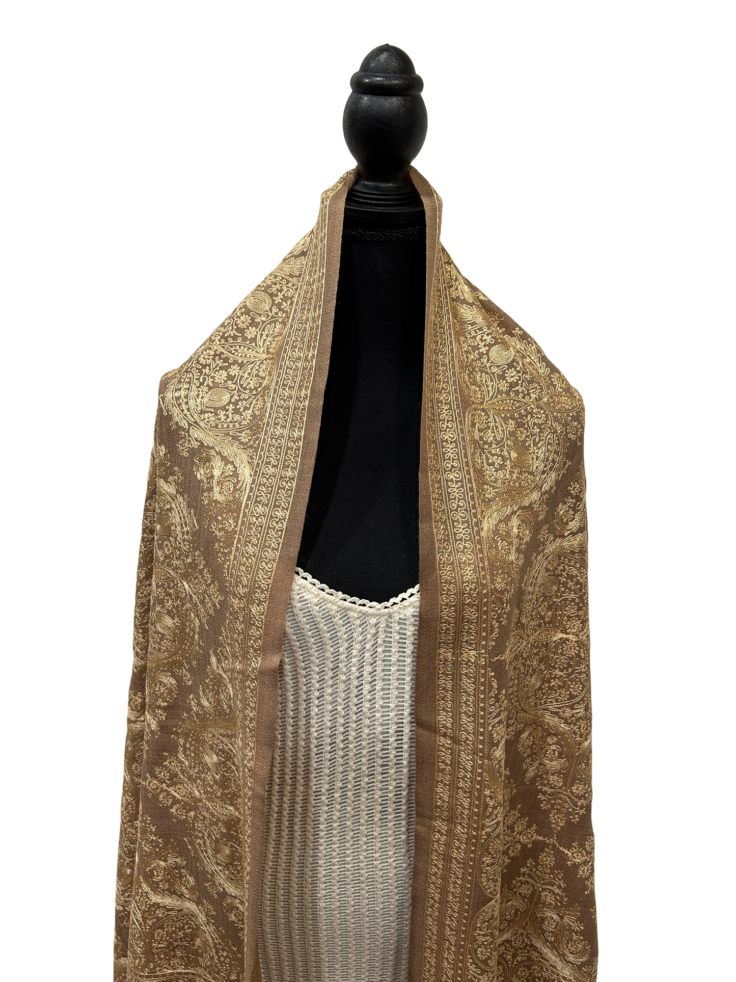 Tan / Gold Pashmina - Embroidered