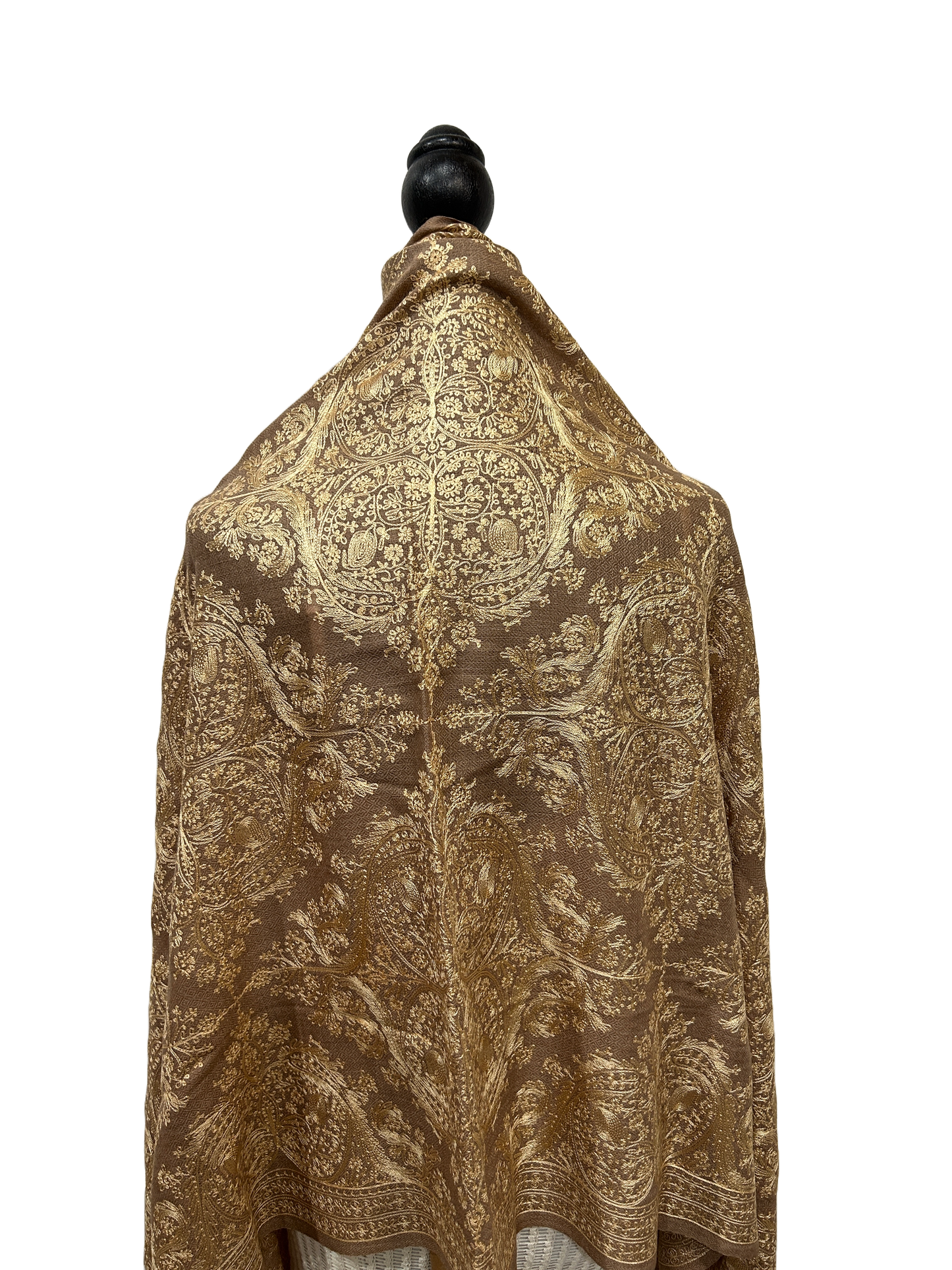 Tan / Gold Pashmina - Embroidered