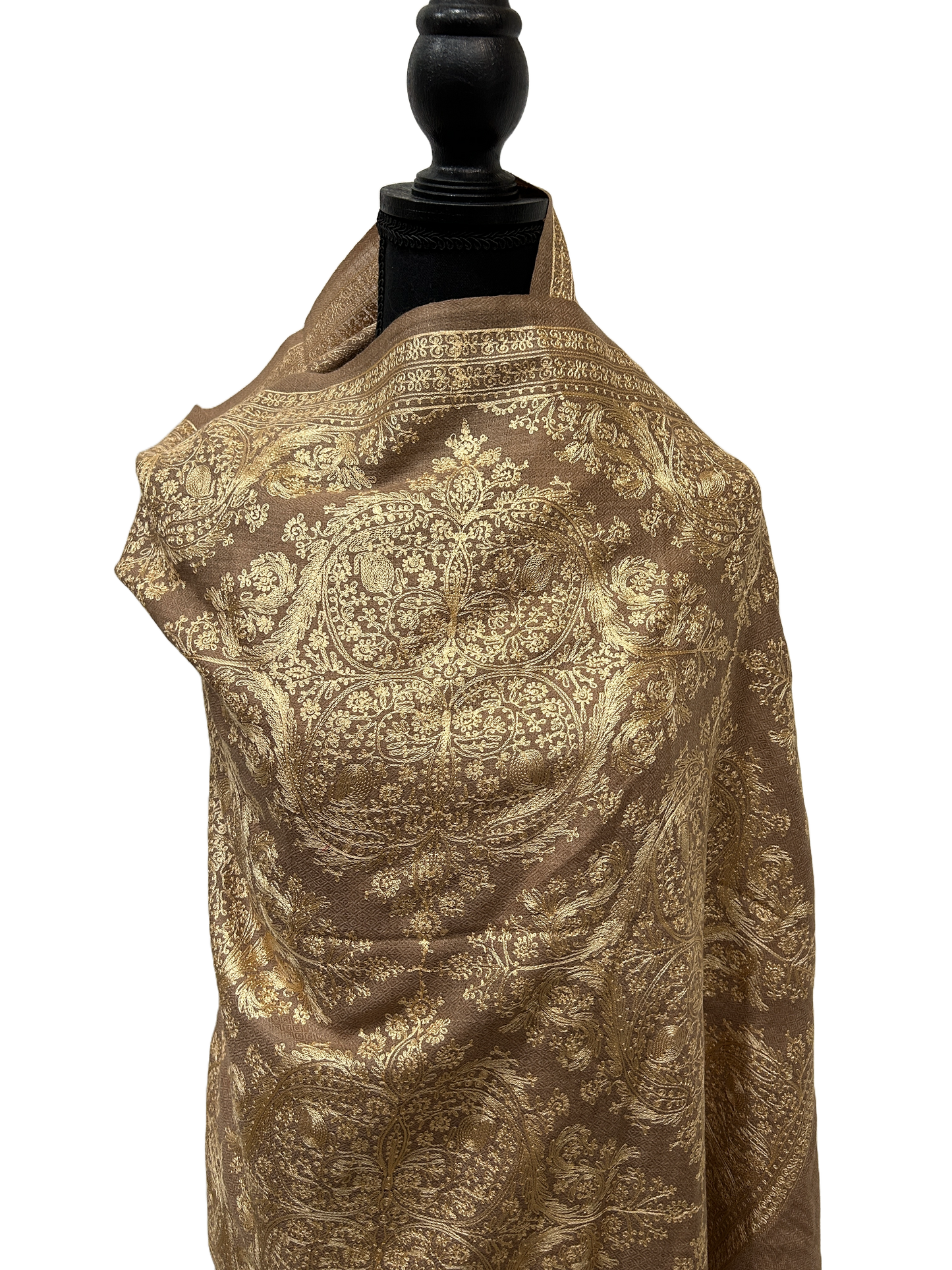 Tan / Gold Pashmina - Embroidered