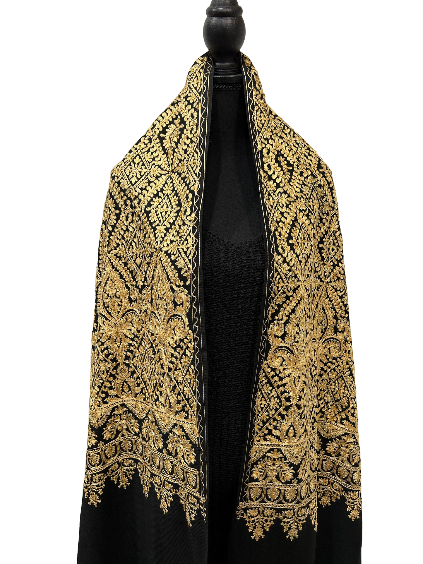 Black and Gold Pashmina - Embroidered