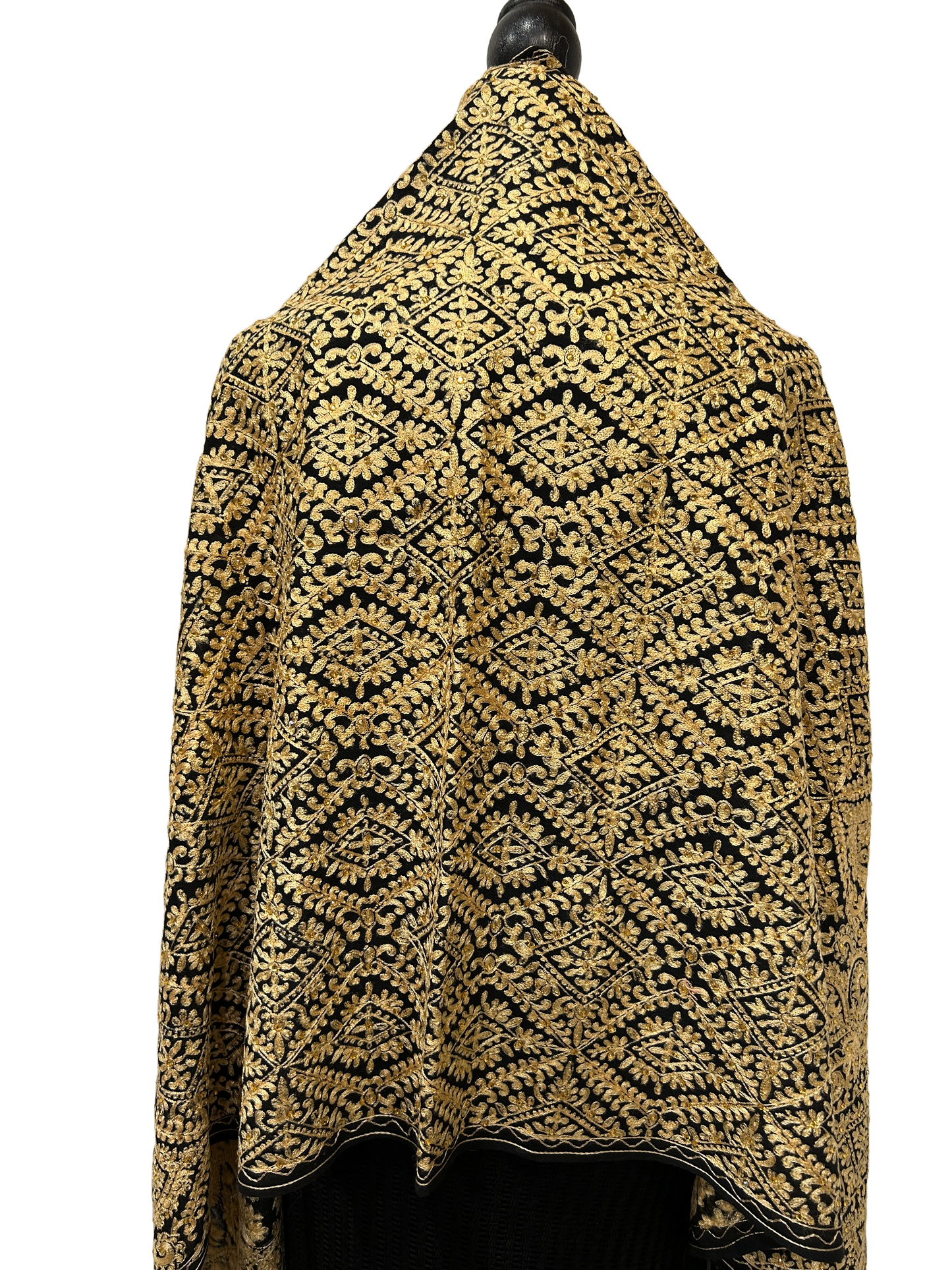 Black and Gold Pashmina - Embroidered