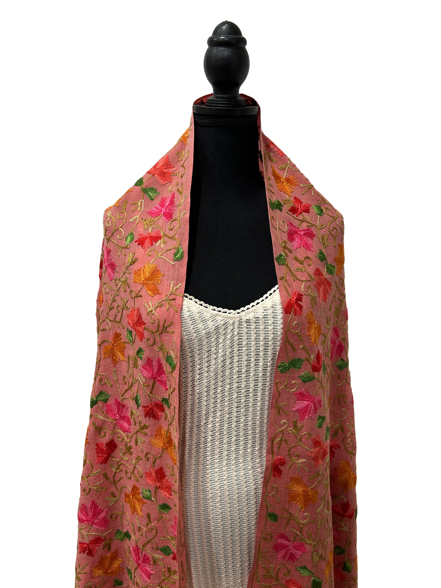 Pink Red Green Pashmina - Embroidered Pashmina Shawl