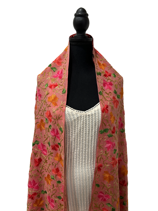 Pink Red Green Pashmina - Embroidered Pashmina Shawl