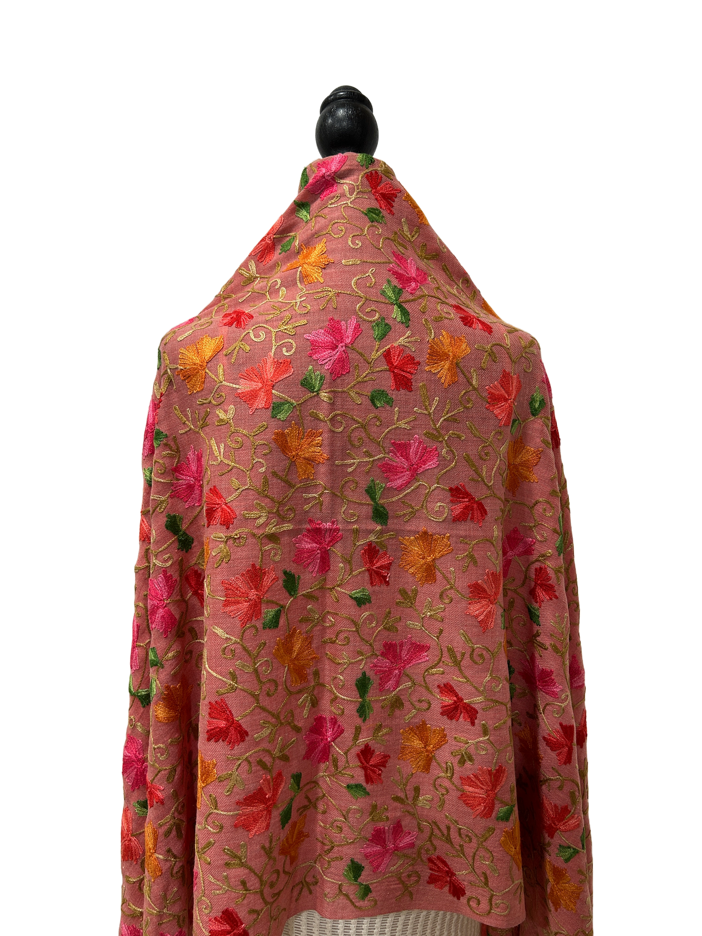 Pink Red Green Pashmina - Embroidered Pashmina Shawl
