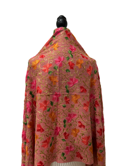 Pink Red Green Pashmina - Embroidered Pashmina Shawl