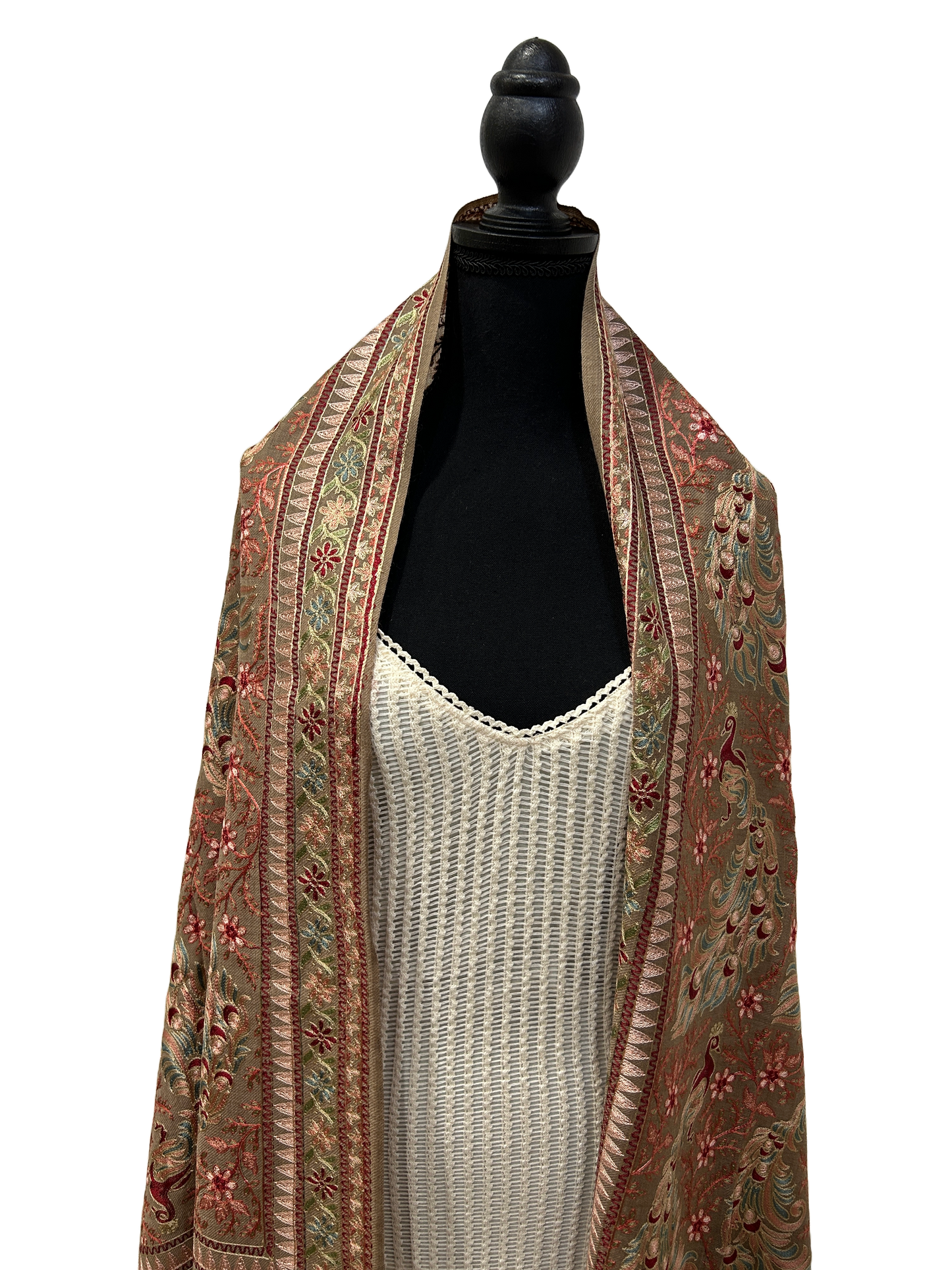 Brown/Mint Green Pure Wool - Embroidered