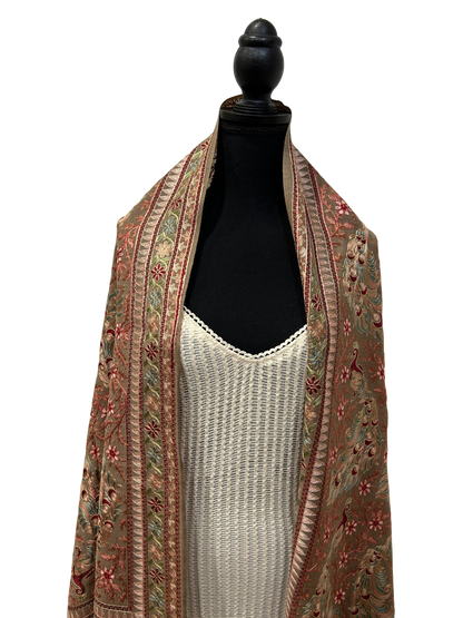 Brown/Mint Green Pure Wool - Embroidered