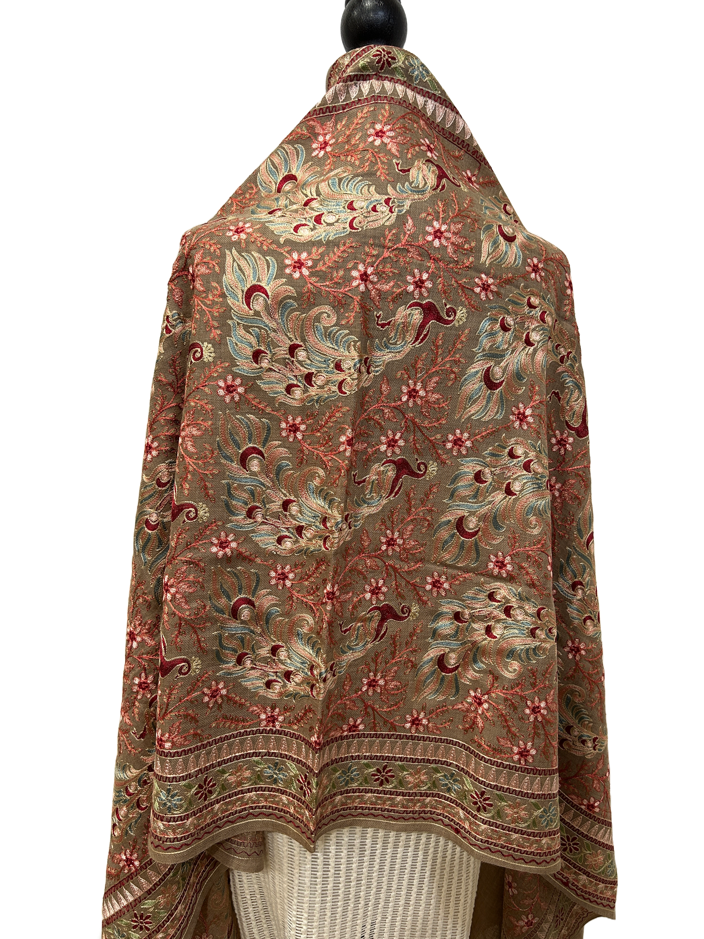 Brown/Mint Green Pure Wool - Embroidered