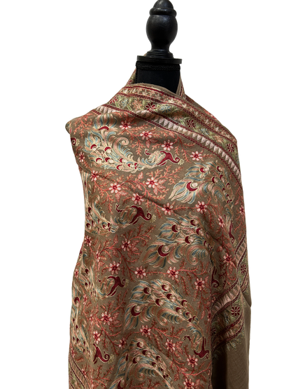 Brown/Mint Green Pure Wool - Embroidered