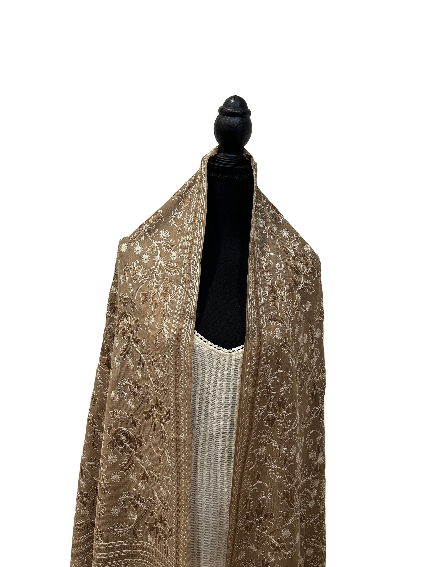 Brown/Tan Pure Wool - Embroidered