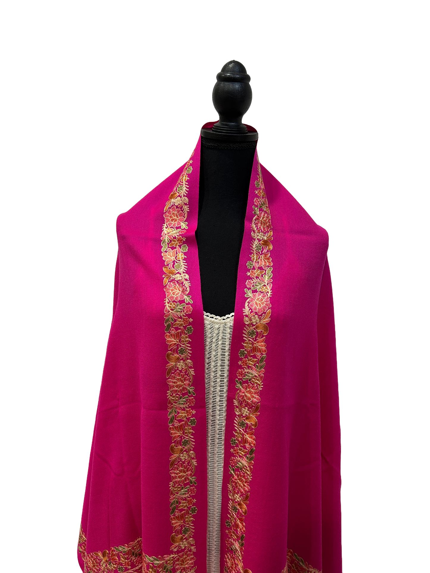 Pink/Red/Yellow Pashmina - Embroidered