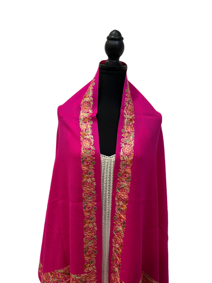Pink/Red/Yellow Pashmina - Embroidered
