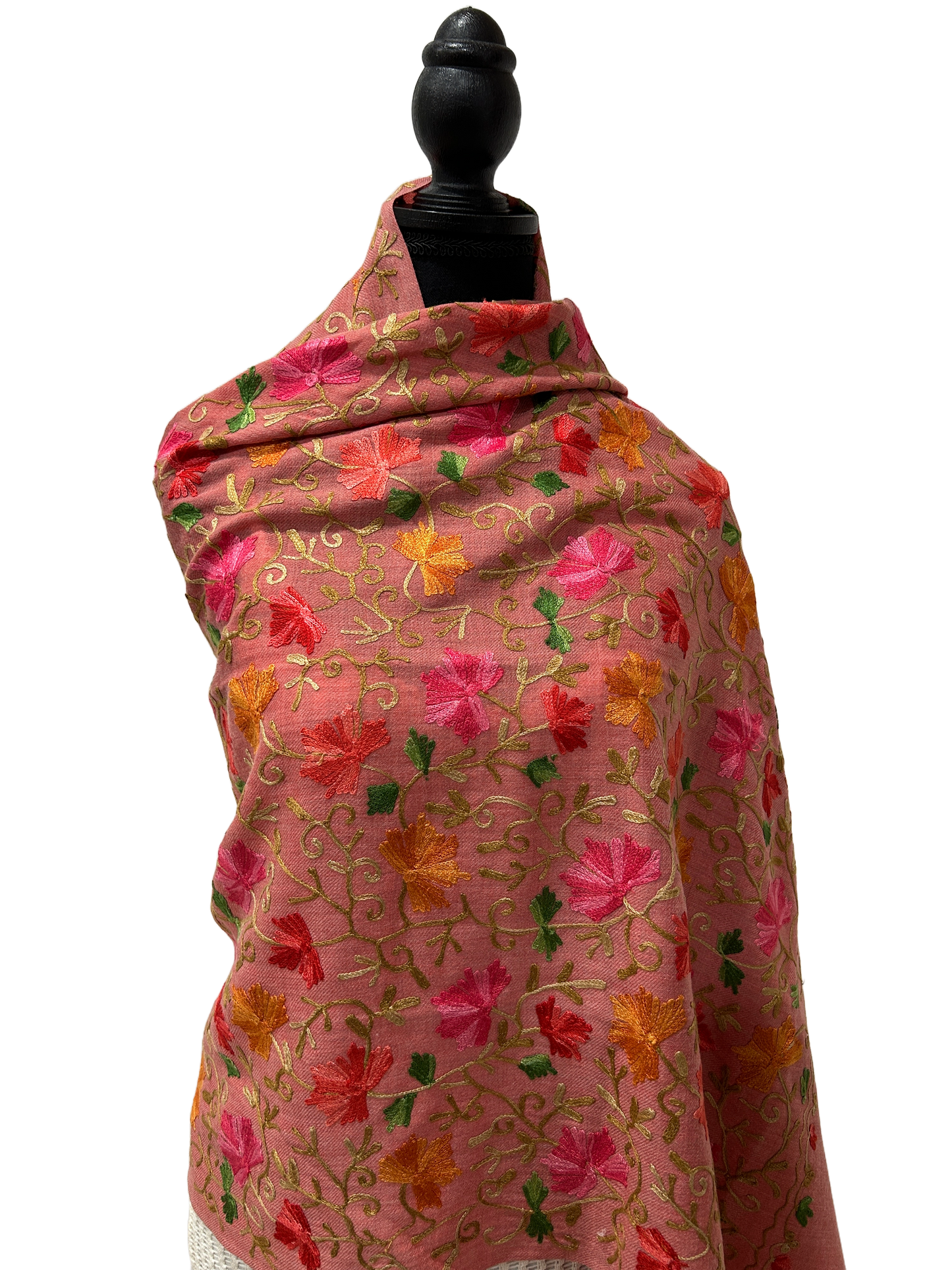 Pink Red Green Pashmina - Embroidered Pashmina Shawl