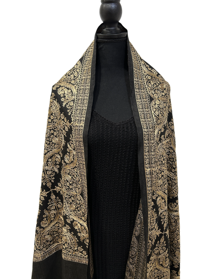 Black/Gold Pashmina - Embroidered
