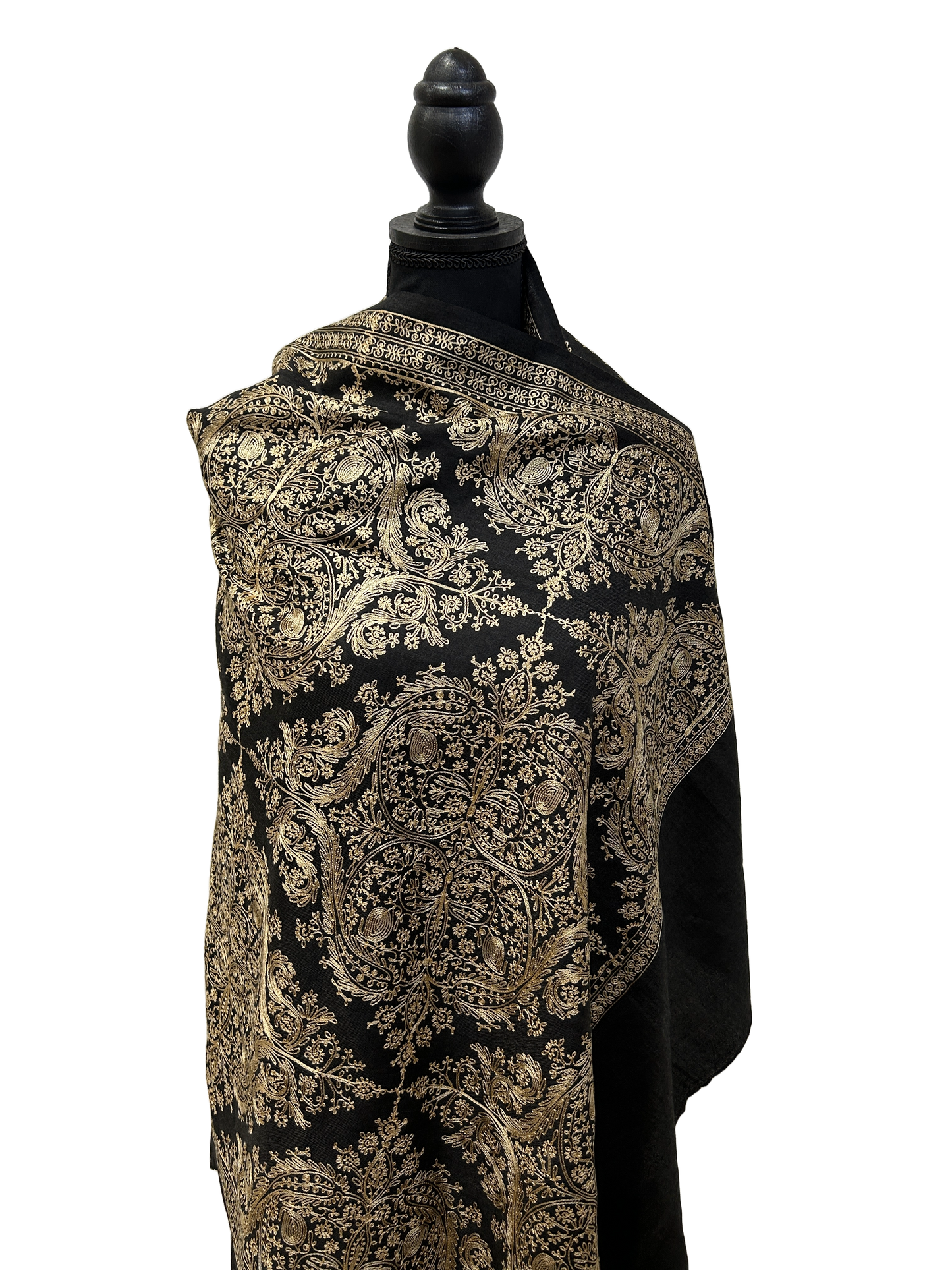 Black/Gold Pashmina - Embroidered