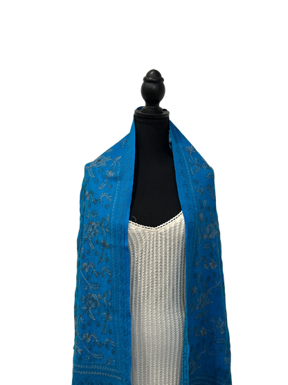 Blue/Silver Pure Wool - Embroidered