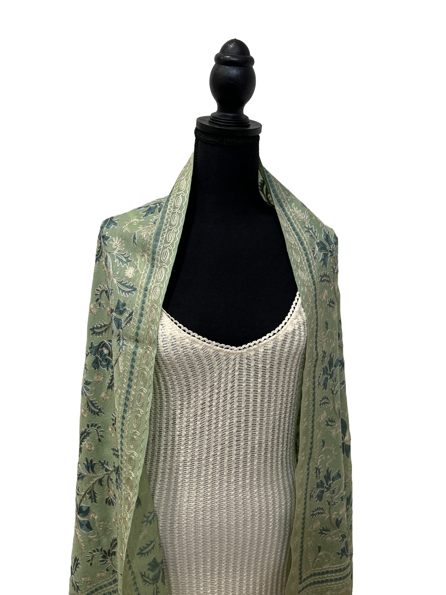 Mint Green/Blue Pure Wool - Embroidered