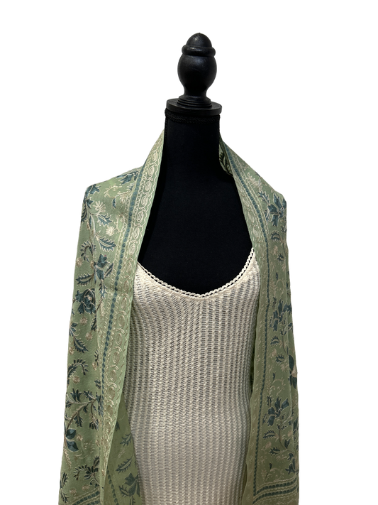 Mint Green/Blue Pure Wool - Embroidered