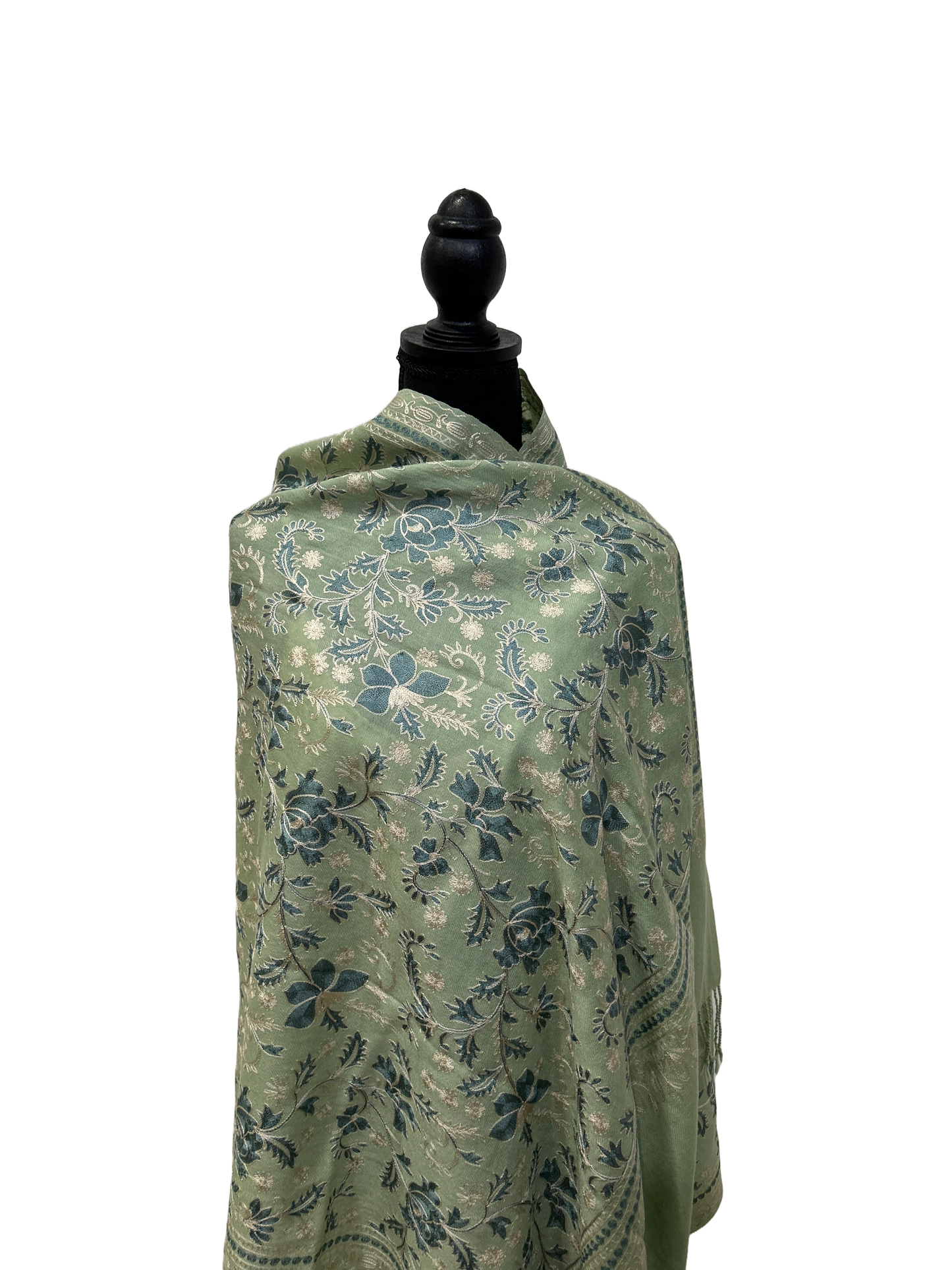 Mint Green/Blue Pure Wool - Embroidered