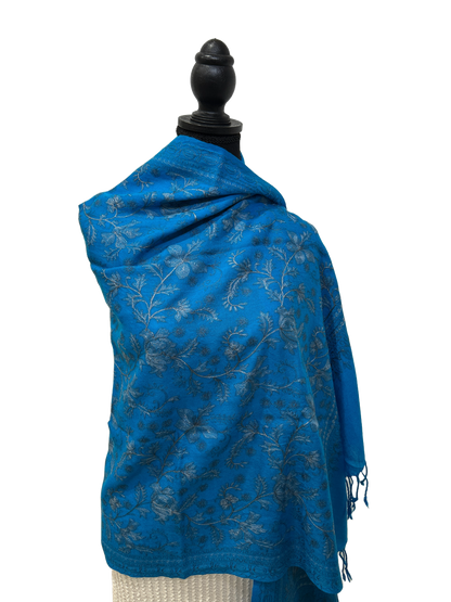 Blue/Silver Pure Wool - Embroidered