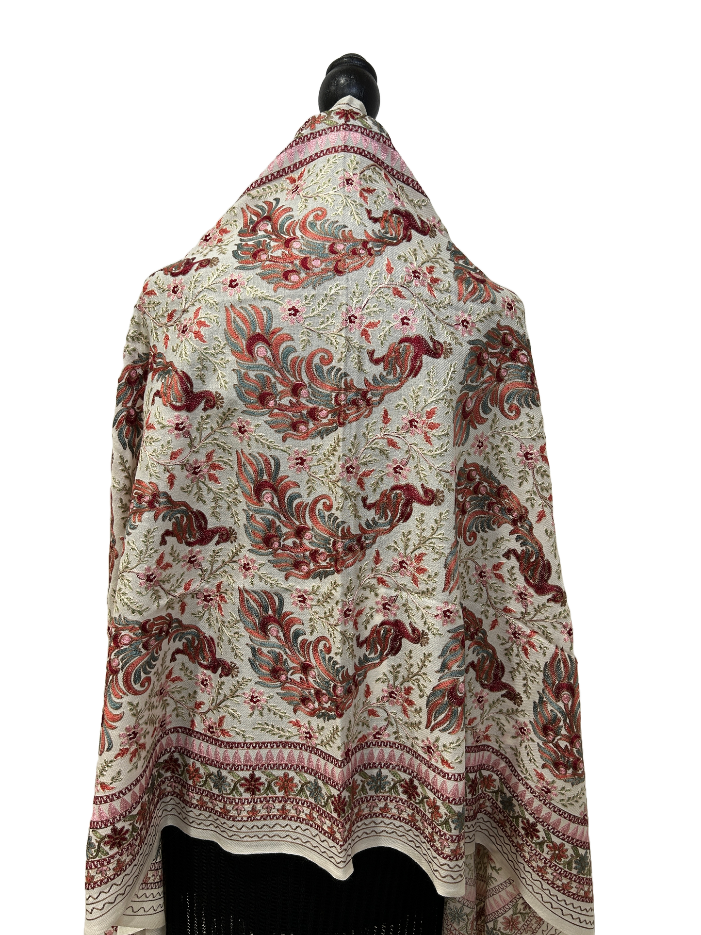 White/Red Pure Wool - Embroidered