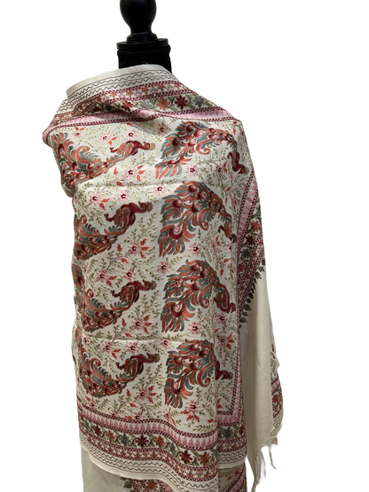 White/Red Pure Wool - Embroidered