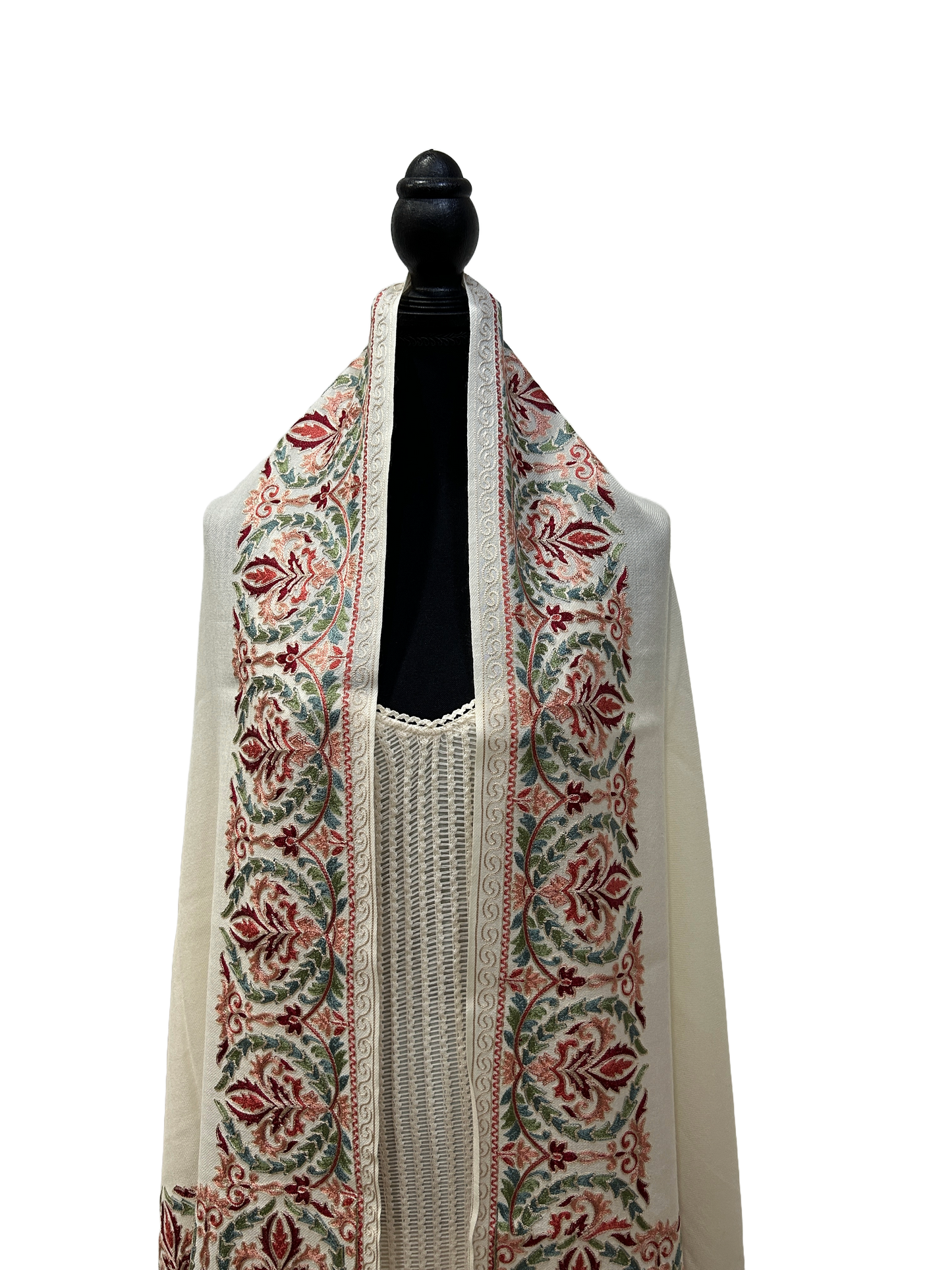 White/Red Pure Wool - Embroidered