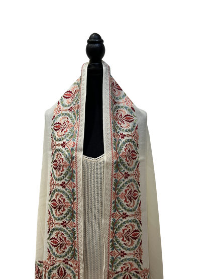 White/Red Pure Wool - Embroidered