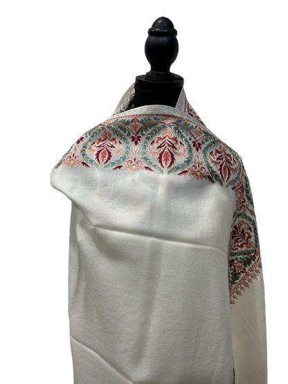 White/Red Pure Wool - Embroidered