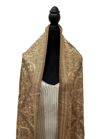 Tan / Gold Pashmina - Embroidered