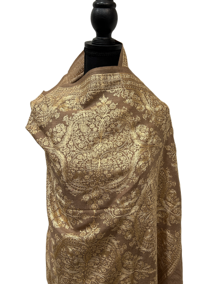 Tan / Gold Pashmina - Embroidered
