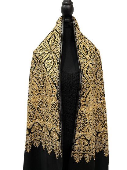 Black and Gold Pashmina  - Embroidered