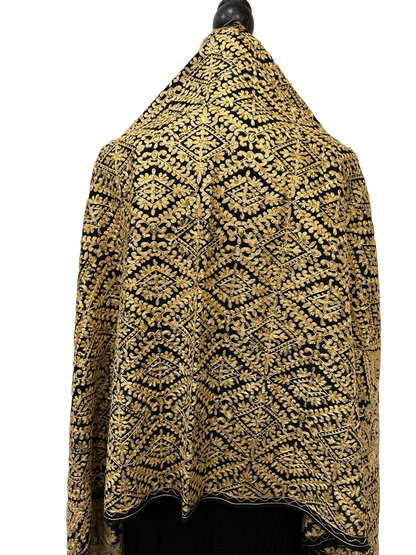 Black and Gold Pashmina  - Embroidered