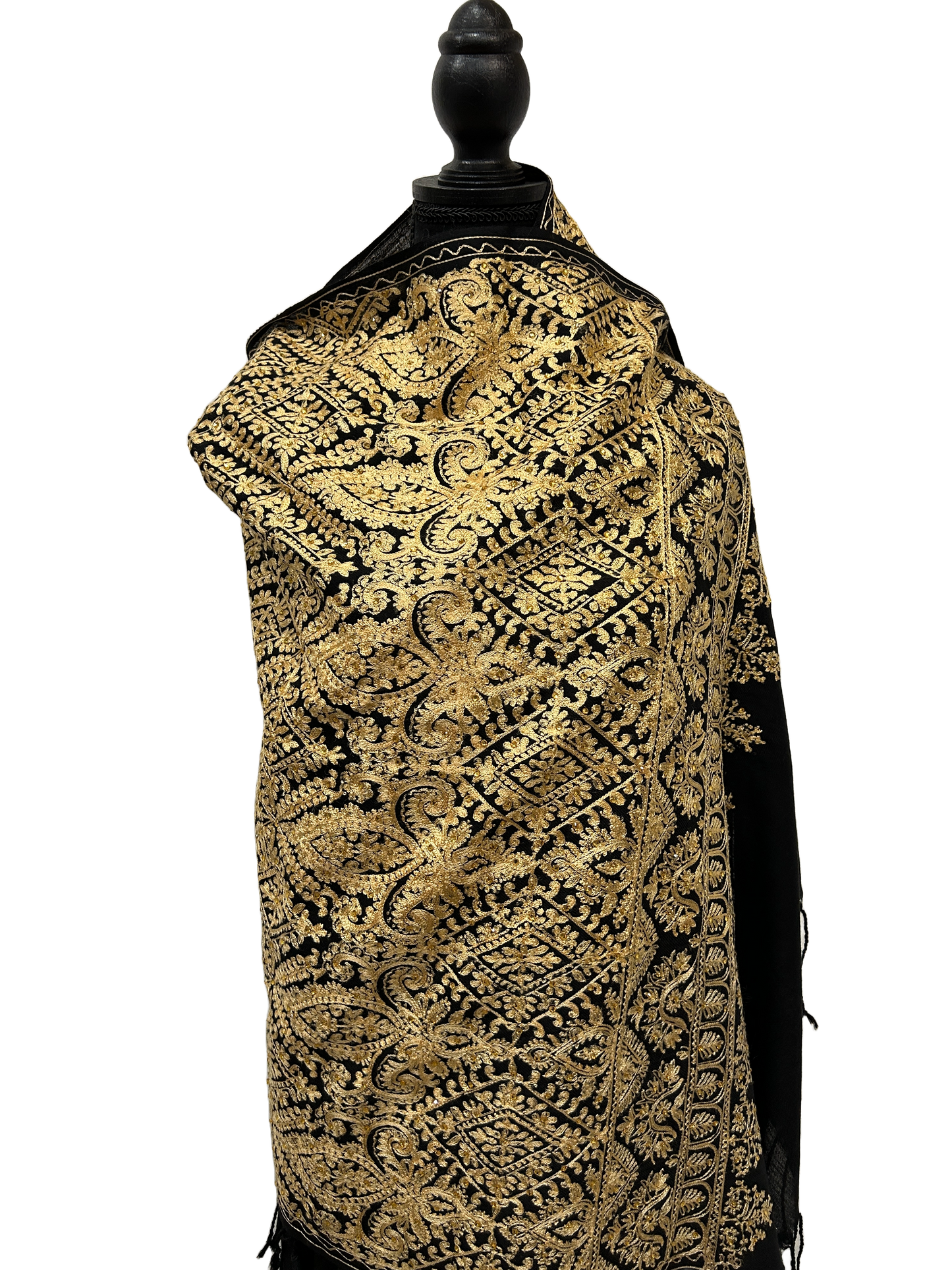 Black and Gold Pashmina  - Embroidered